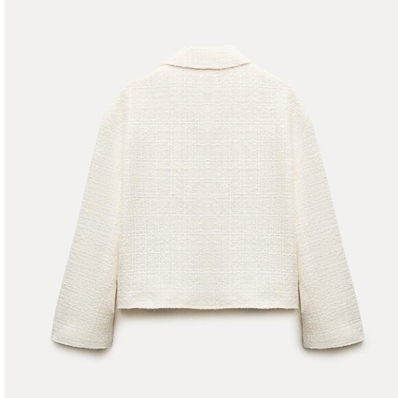 NWT ZARA Mettallic Boxy Textured Oversized Blazer White Bloggers Face - Picture 7 of 11